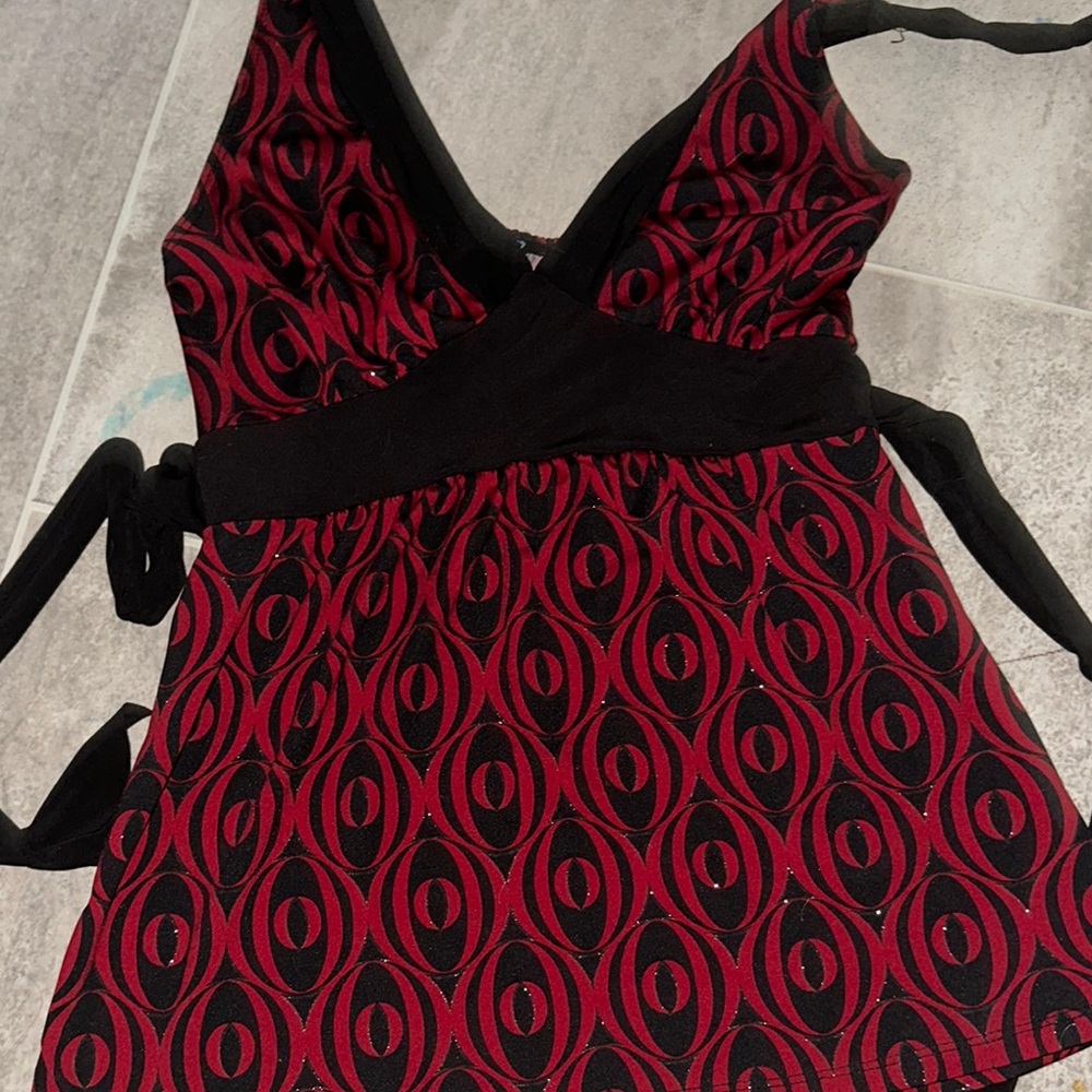 Flash Tattoo Red and Black Patterned Top